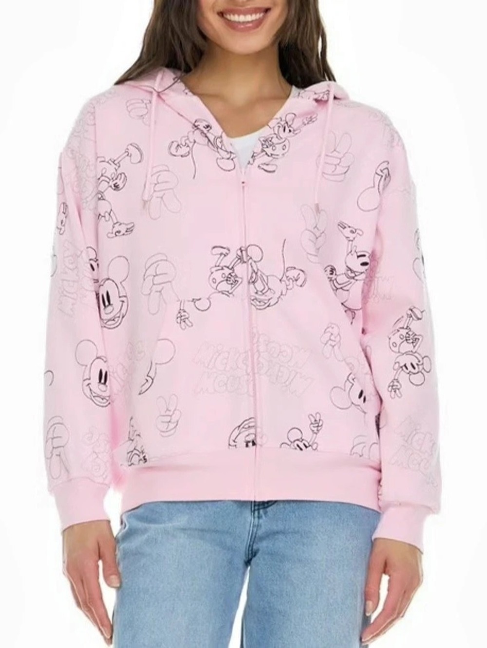 Disney Mickey Mouse Pink Sketch All-Over Print Zip-Up Hoodie Zip-Up Hoodie Pink
